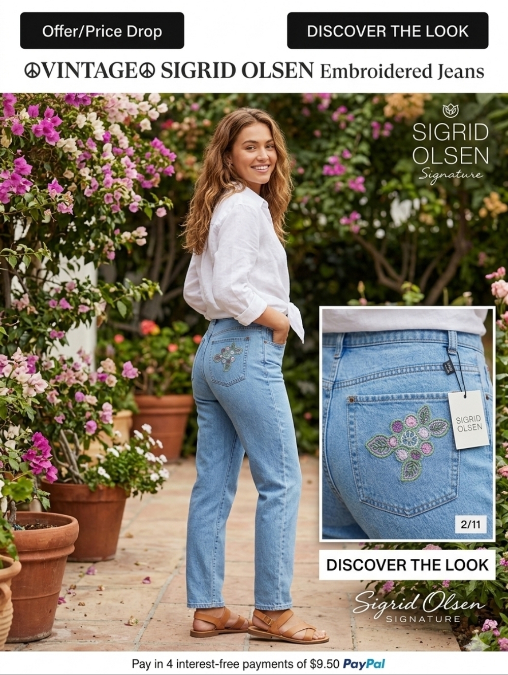 😻🌷☮VINTAGE☮ SIGRID OLSEN Embroidered Jeans